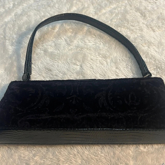 Vintage Marcy Avane’ Black Burnt Embossed Velvet Beaded Evening Bag Holiday - Picture 16 of 16